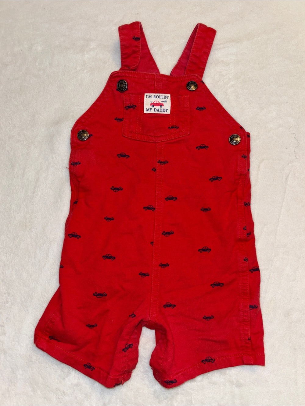 (3 for $10) carters 18 month Red Toddler Shortall Overalls with Car Accent